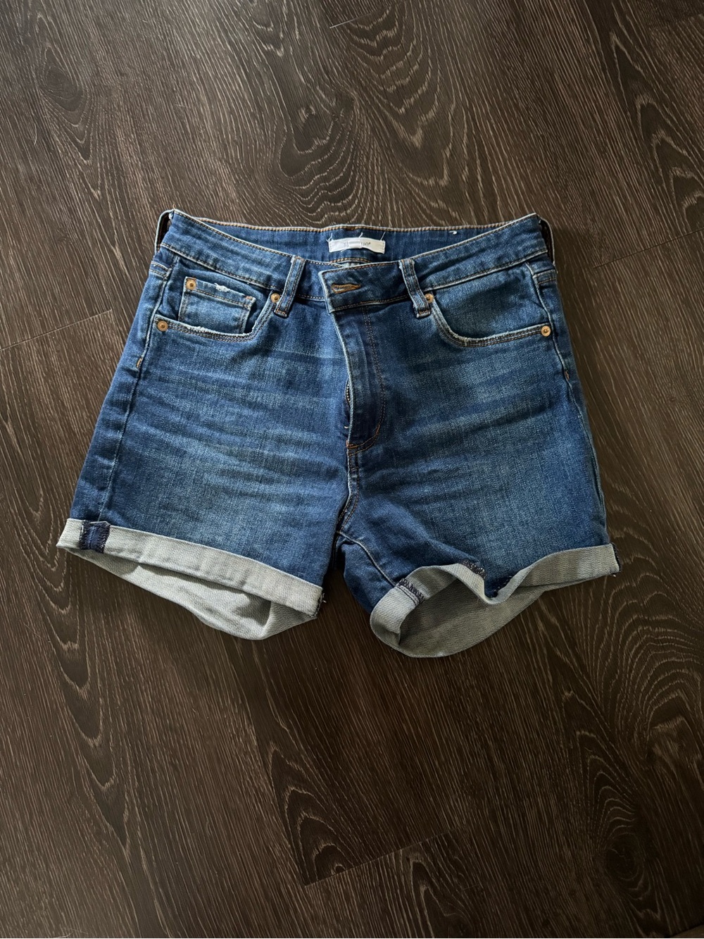 STS Blue Classic Dark Blue Denim Rolled Hem Shorts